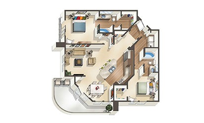 The Cosmopolitan 2 Bedroom & 2 Bathroom Apartment Floor Plan At The Cosmopolitan Apartments In Corpus Christi, TX